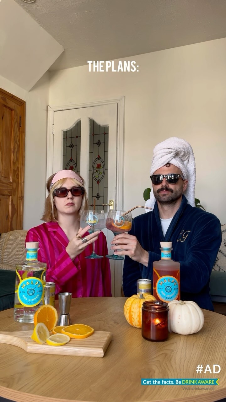 Instagram post by @eadaoinfitzmaurice for MALFY Gin. Caption reads: Date nights in with @malfygin 🍋🍊🍸

That chill....