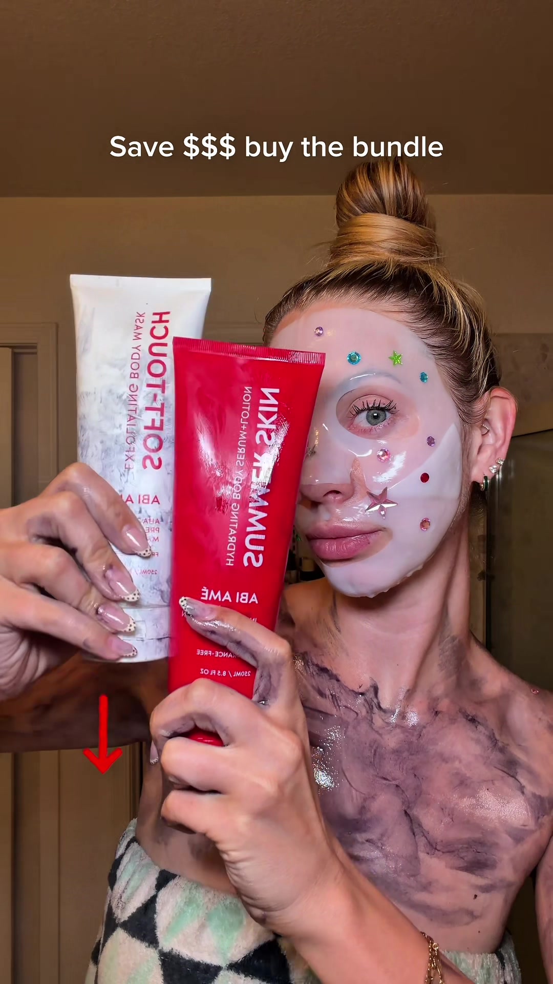 TikTok post by @neaveem for Abi Amé. Caption reads: [...] a bundle right here on Tik Tok shop!! @ABI....