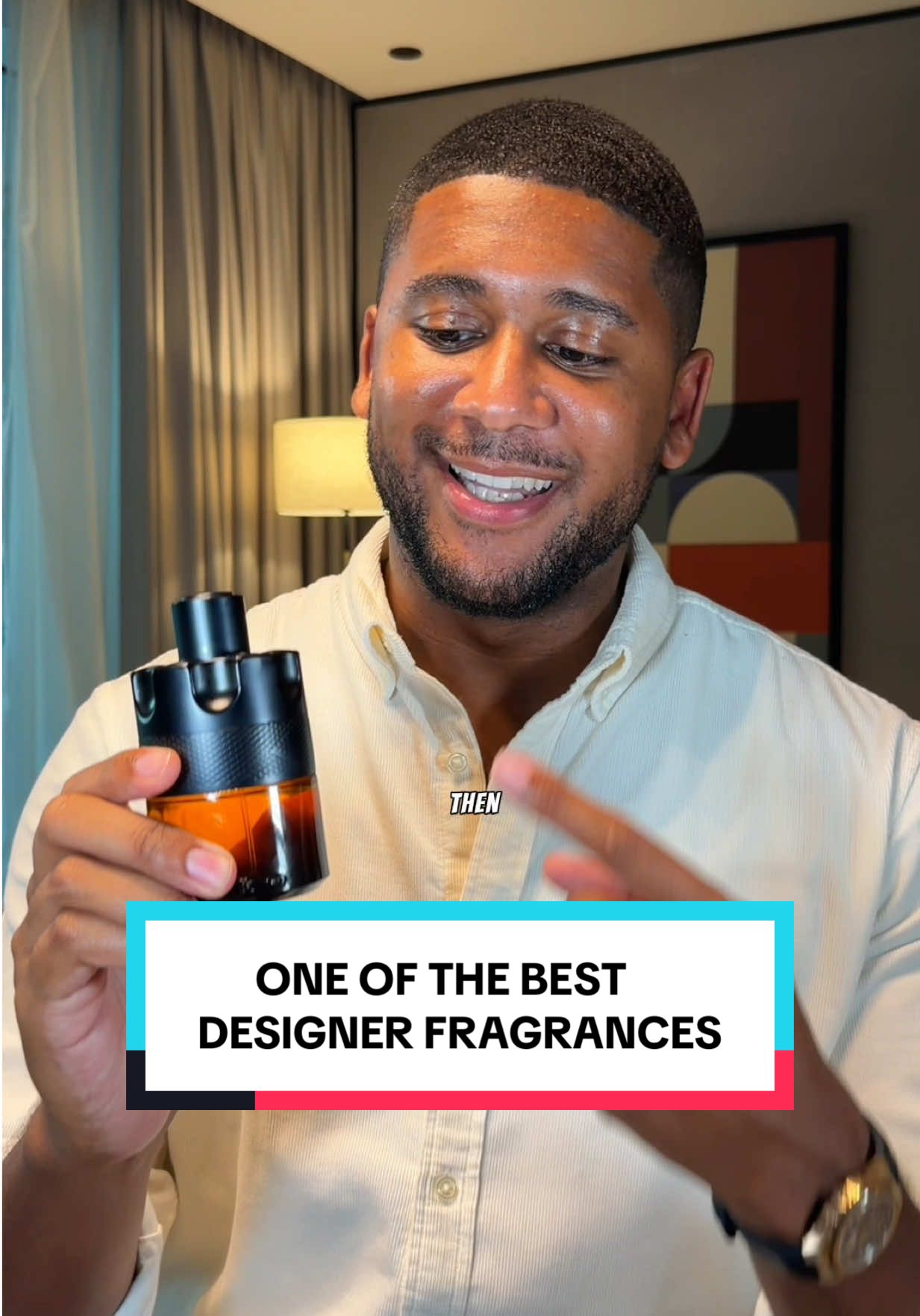 TikTok post by @tjtalksscents for The Perfume Shop. Caption reads: AD This is a designer fragrance that needs to stay....