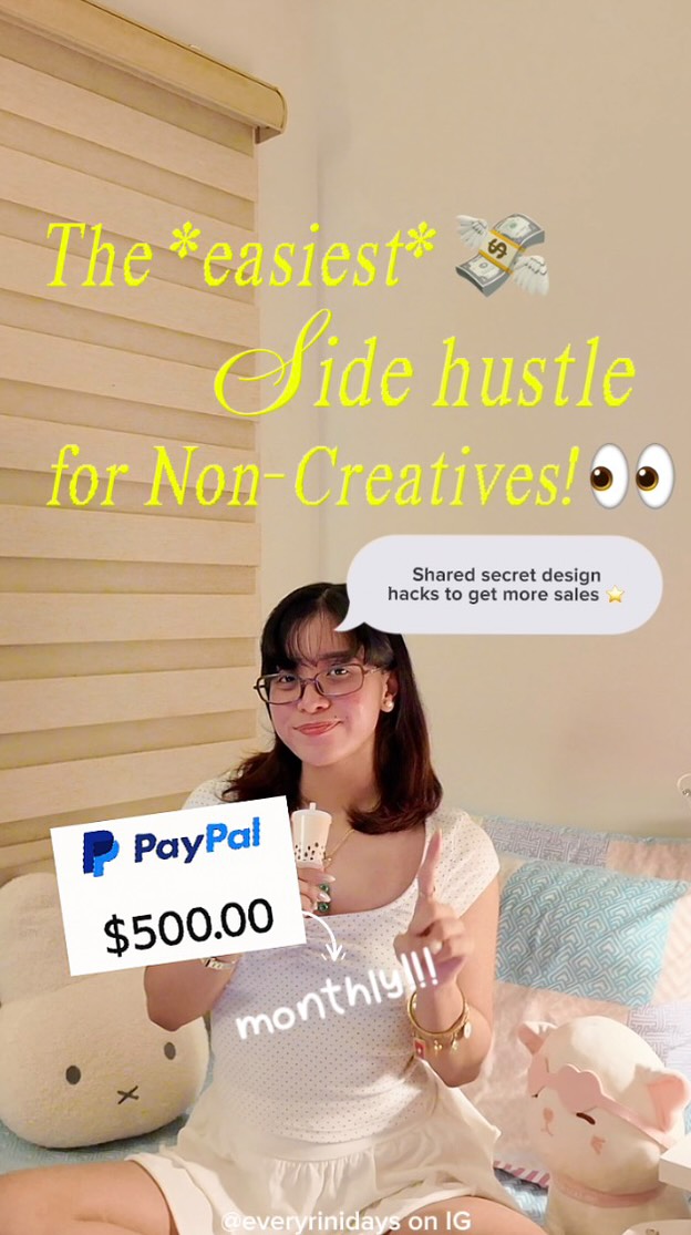 Instagram post by @everyrinidays for Kittl. Caption reads: — EPISODE 20: Easiest Side Hustle for....