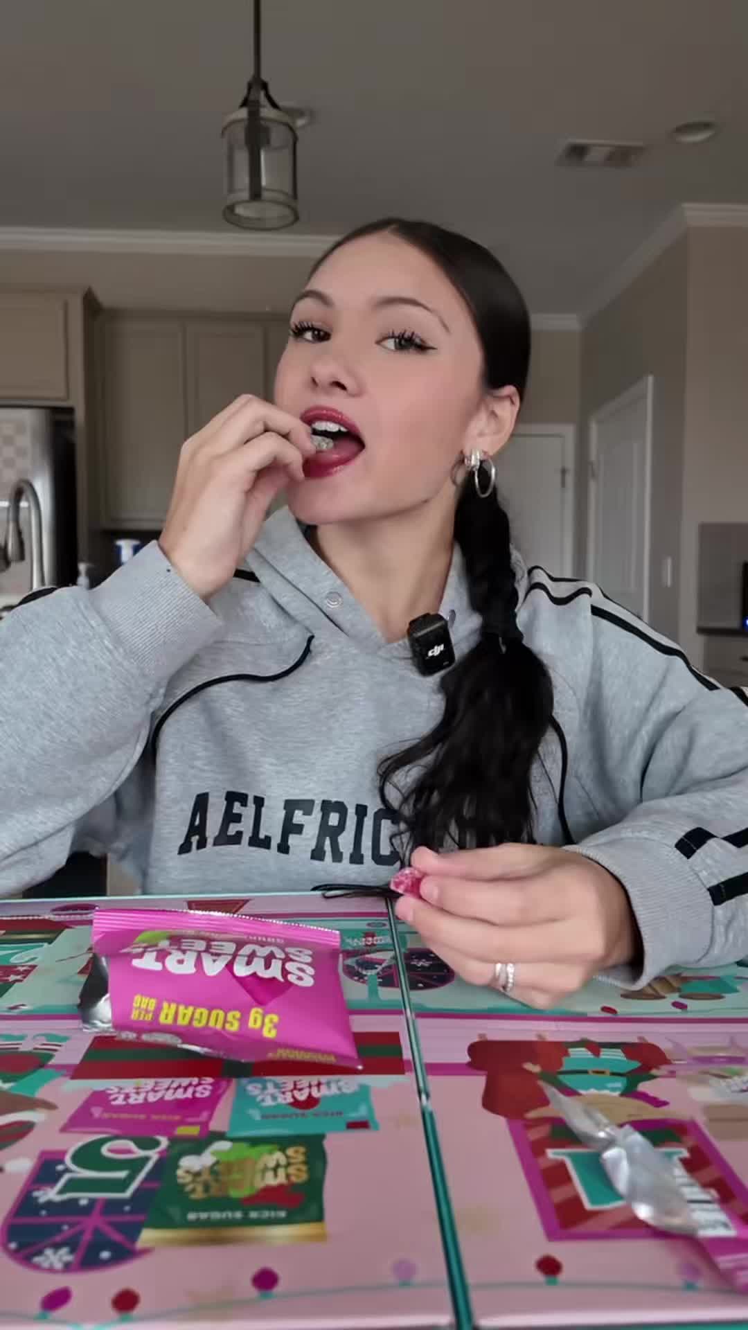 TikTok post by @itsjaylaaw for SmartSweets. Caption reads: I LOVE ADVENT CALENDARS 😩🤩🩷🪩🤭 @SmartSweets....