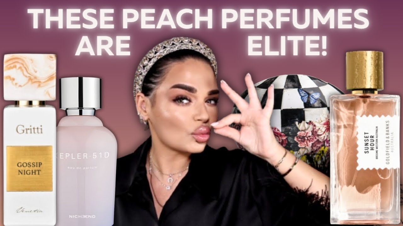 YouTube post by @Paulina.Perfumes for Mind Games Fragrance. Caption reads: THE BEST PEACH PERFUMES ON THE MARKET...PART 1 |....