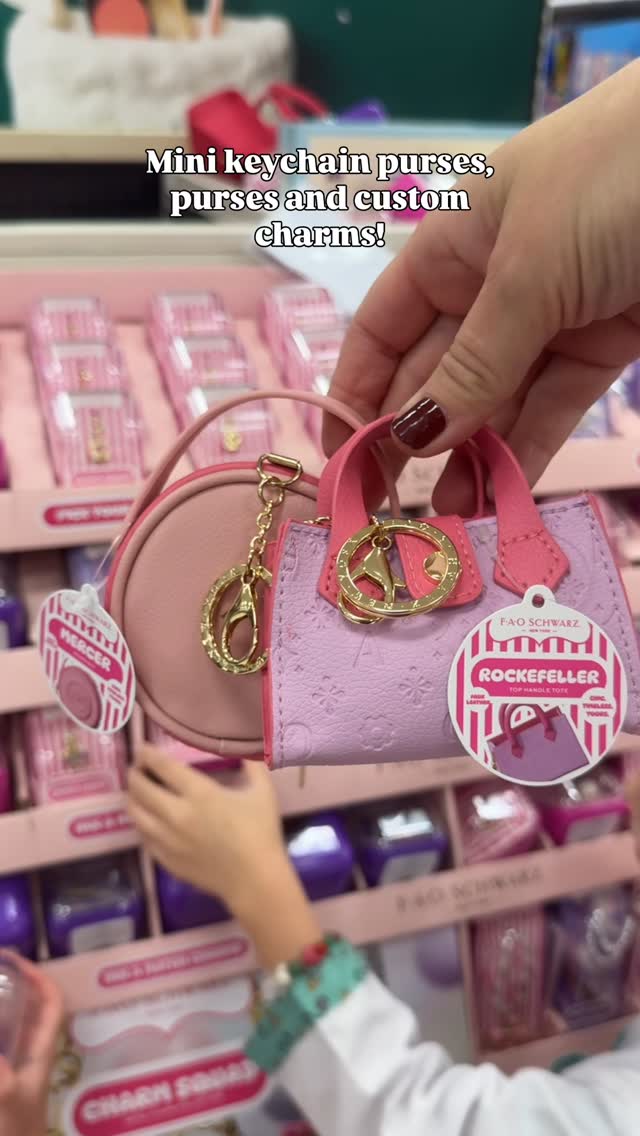 Instagram post by @trendyfavefinds for FAO Schwarz. Caption reads: New from @faoschwarz at Target! Mini keychain....