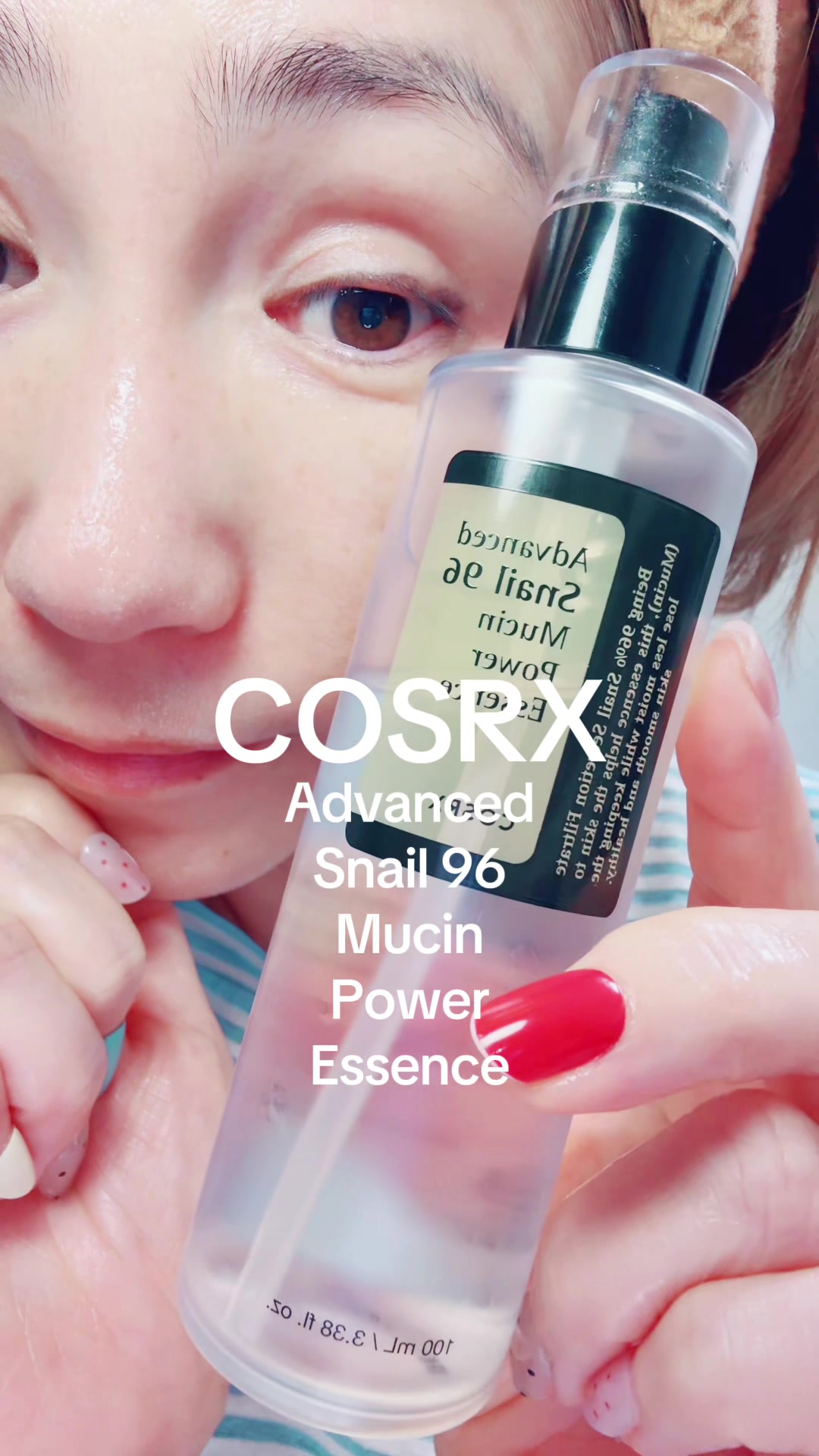 TikTok post by @ekdn0016ptc for COSRX. Caption reads: COSRX Advanced Snail 96 Mucin Power [...].