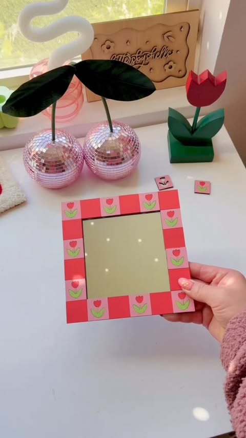 Instagram post by @lettersbyshells for xTool. Caption reads: diy mirror 🪞🌷✨ #AD I used the xTool F2 laser....