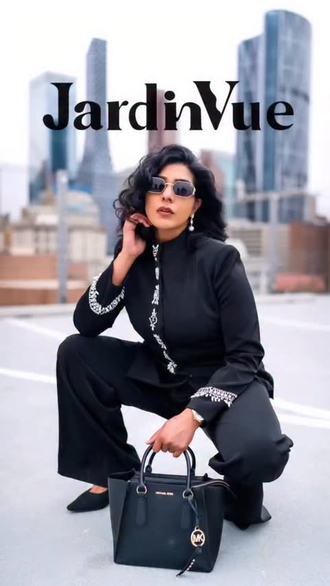 Instagram post by @preetkaurthakurr for JardinVue. Caption reads: [...] Blazer & High Waist Pants Set by @jardinvue....