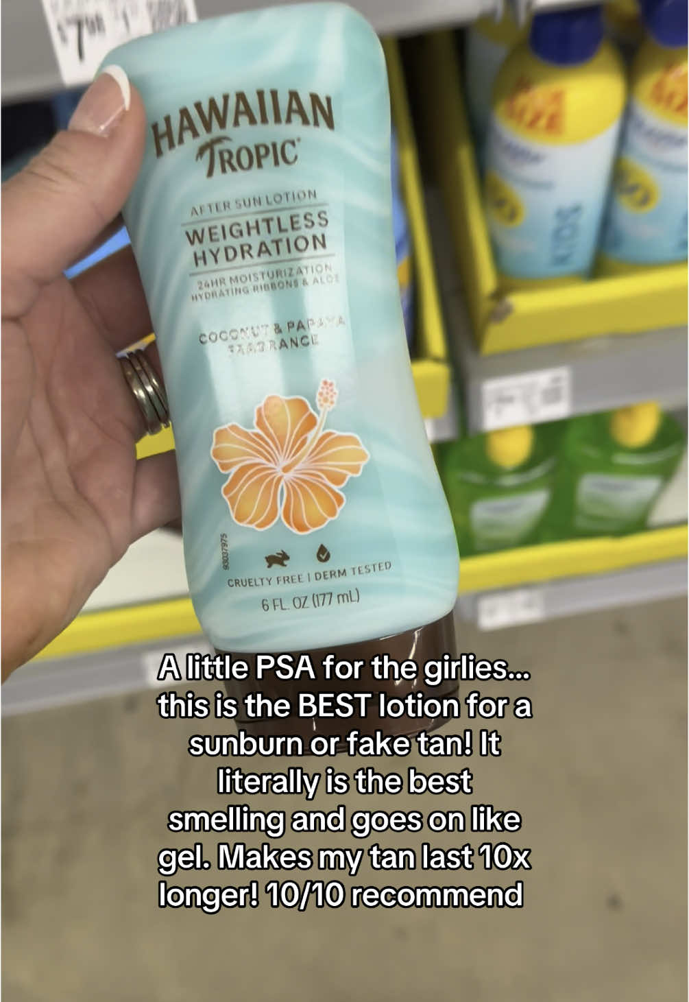 TikTok post by @nursemaddii for Hawaiian Tropic. Caption reads: [...] LOL #fyp #fypviral #lotion #sunburn....