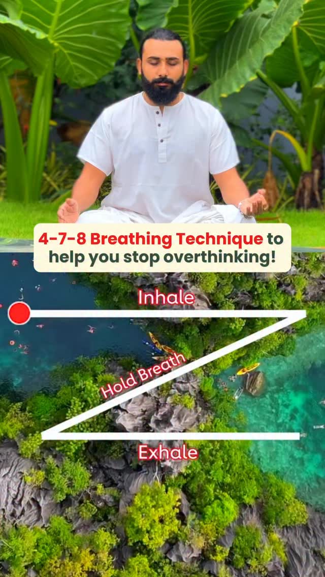 Instagram post by @yogawithyaduveer for American Heart Association. Caption reads: 4-7-8 breathing is a controlled breathing....