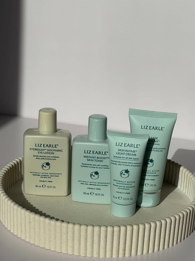 Instagram post by @kasias_testing_lab for Liz Earle Beauty Co.. Caption reads: My bank holiday essentials from @lizearlebeautyco....