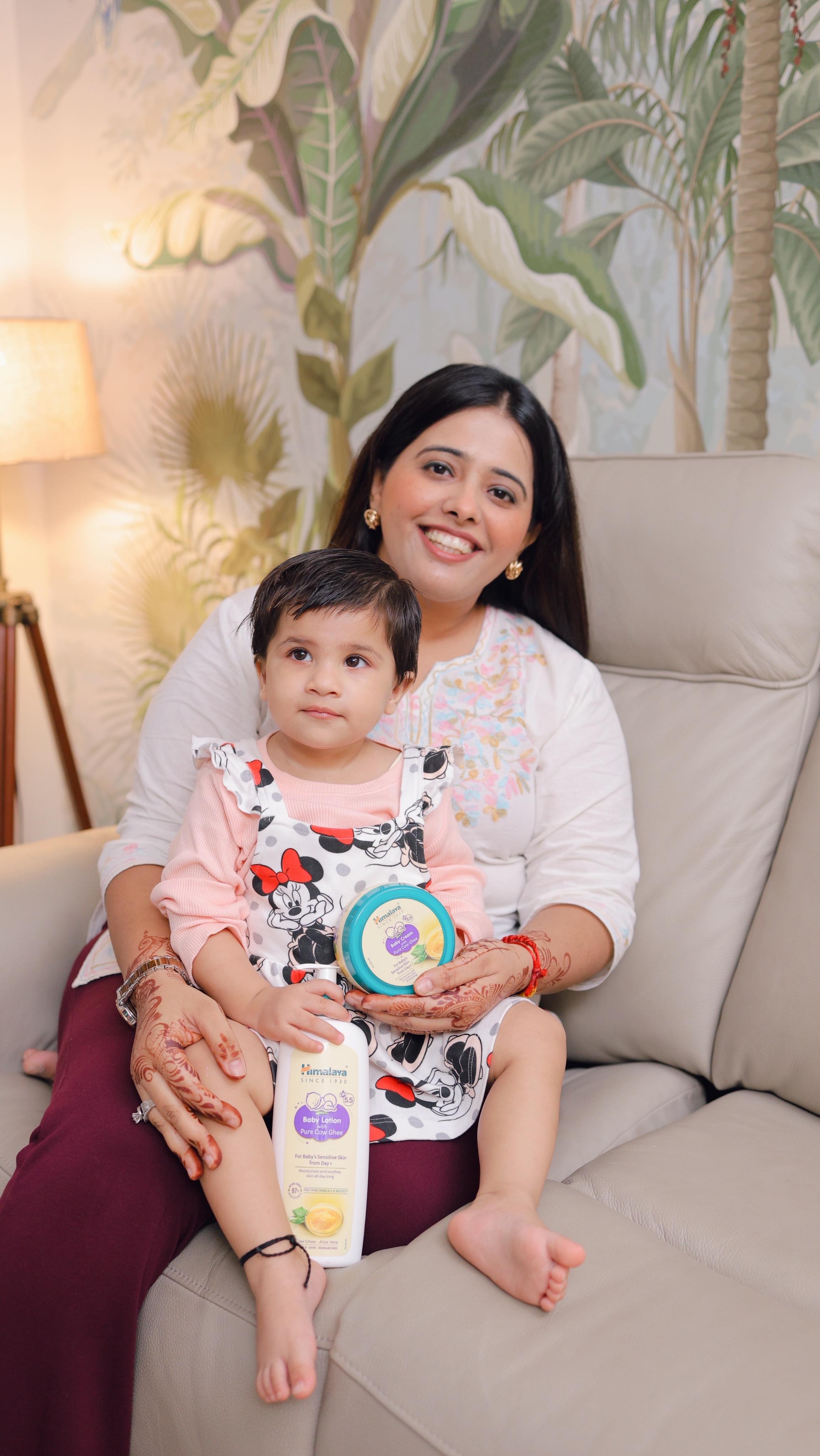 Instagram post by @live_with_neha for Himalaya Babycare. Caption reads: #Ad Give your little one the gift of....