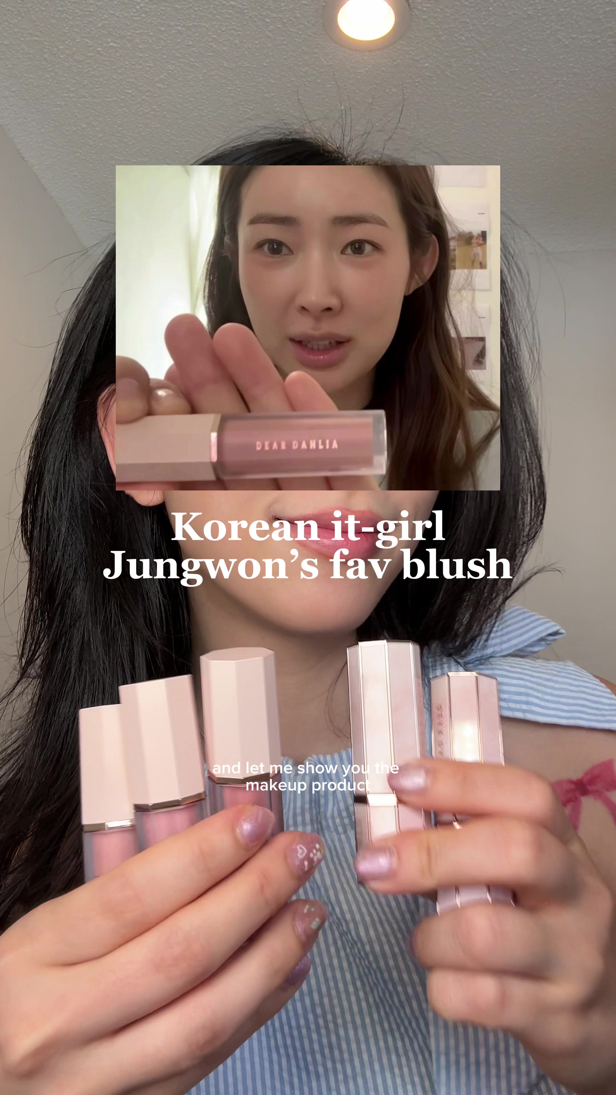 TikTok post by @jellycey for DearDahlia. Caption reads: If the US has Hailey Bieber, Korea has Cha....