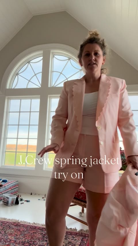 Instagram post by @adventuresinabbyland for J.Crew. Caption reads: I sized this jacket up at J.crew when I was in....