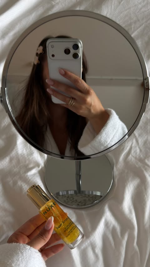 Instagram post by @smillagrundholm for NUXE. Caption reads: [...] with one serum that does it all 💫....