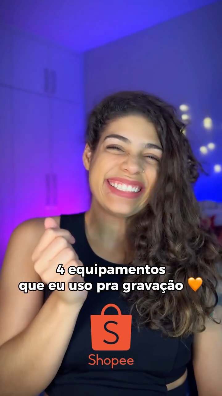 Instagram post by @nanyassis for Shopee. Caption reads: 4 equipamentos que eu uso pra gravar os meus....