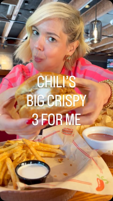 Instagram post by @courtneycookinsta for Chili's Grill & Bar. Caption reads: #ChilisPartner Trading groceries for #BigCrispy 3....