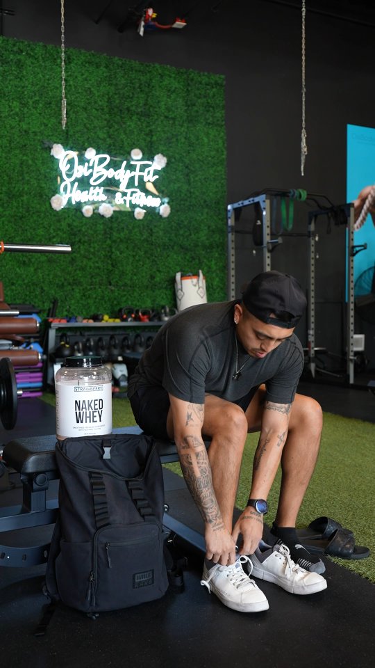 Instagram post by @athlete_m.e for Naked Nutrition. Caption reads: From my kitchen to the last rep, @nakednutrition....