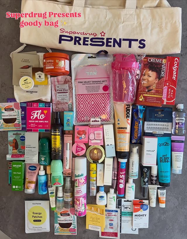 Instagram post by @laurenriecker for Superdrug. Caption reads: What’s inside the @superdrug presents goody bag.....