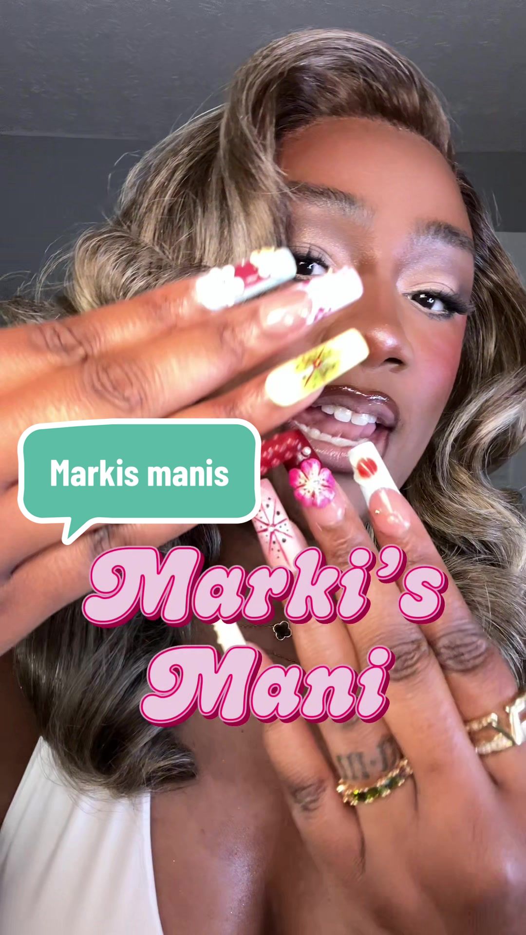 TikTok post by @markimayhemm for Nailphoria. Caption reads: [...] the nails are cute & affordable ✨....