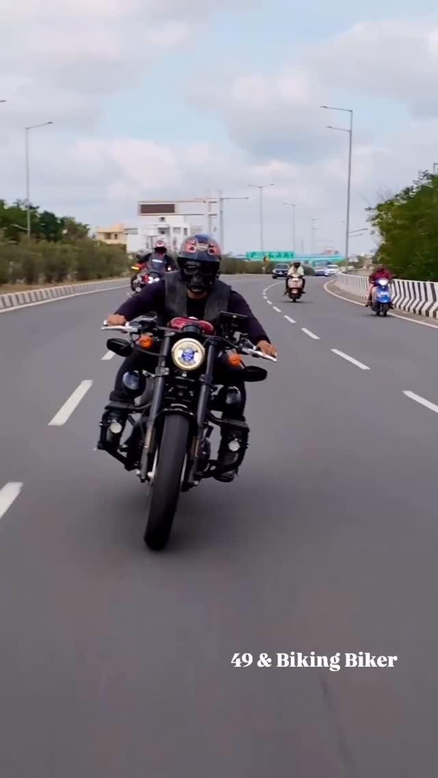 Instagram post by @49biking for Harley-Davidson. Caption reads: Thangha theru varuthey varuthey #chennaifoodie....