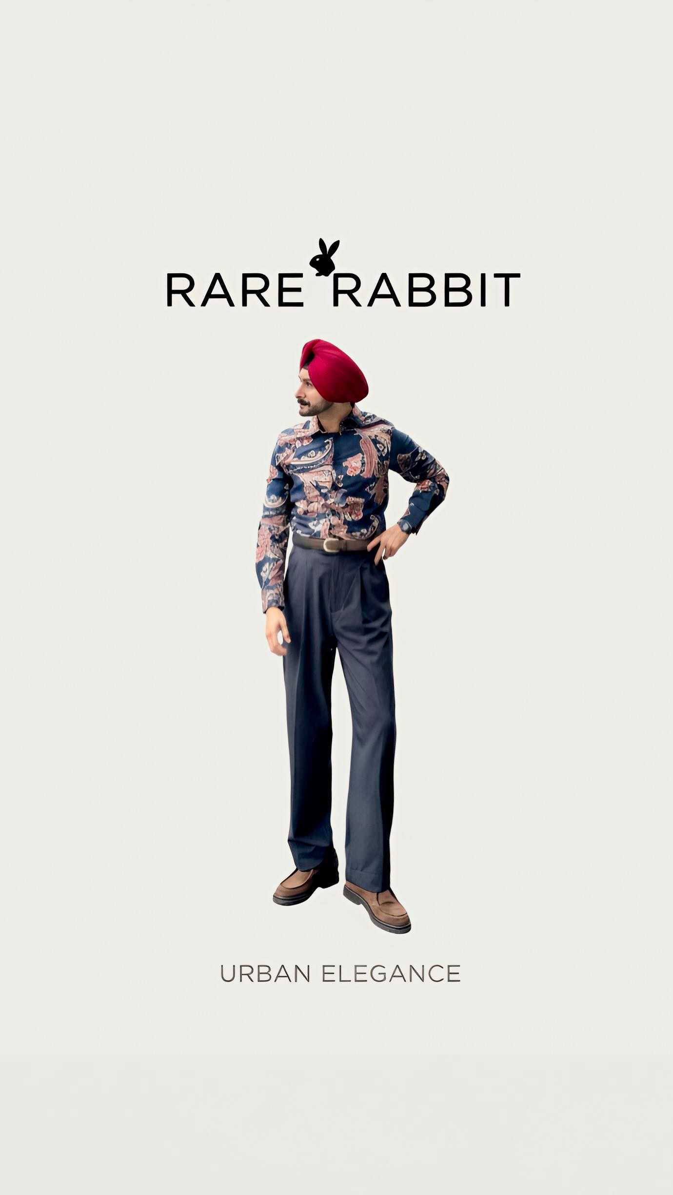 Instagram post by @onlymsmalhi for RARE RABBIT. Caption reads: Discover the world of premium men’s fashion with....
