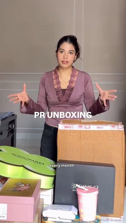 Instagram post by @garimaasabharwal for Pilgrim. Caption reads: Finally did PR UNBOXING🤭💕 #pr #unboxing....