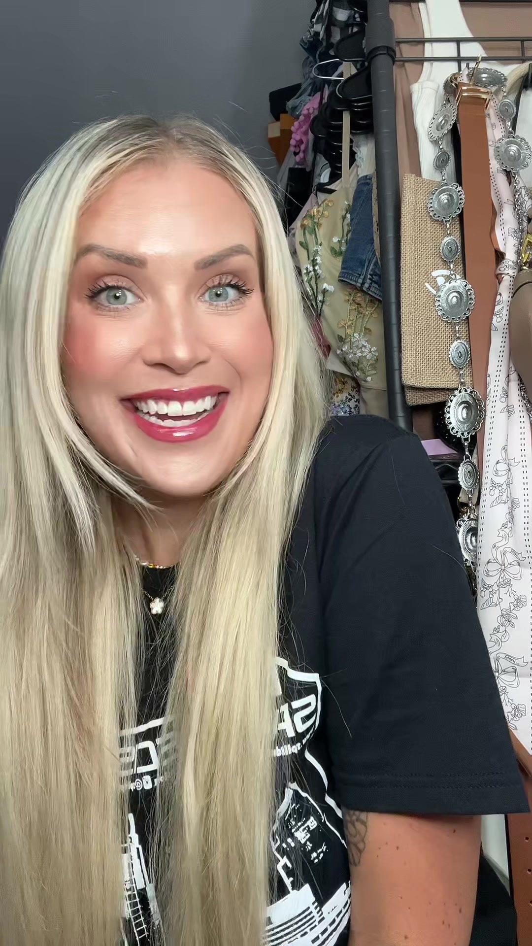 TikTok post by @itsmandymorrell for Milani Cosmetics. Caption reads: [...] @ONE SIZE BEAUTY @Milani Cosmetics #grwm....