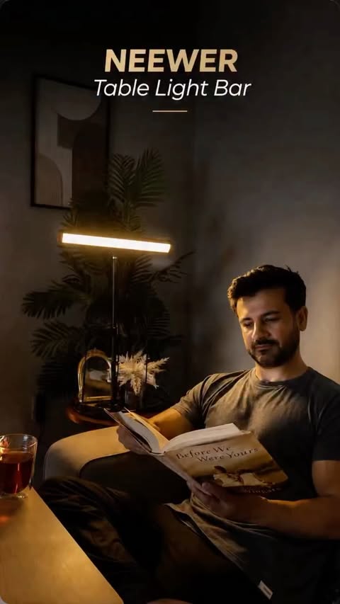 Instagram post by @conneroruc for NEEWER. Caption reads: This Desk Light Changed My Setup @neewer The....