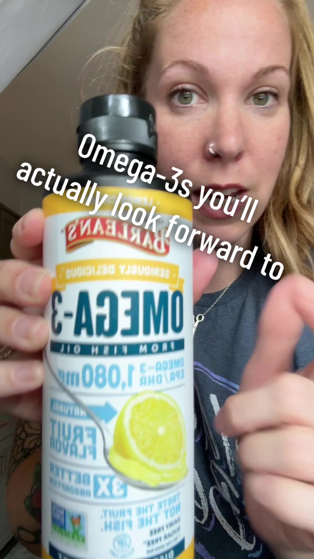 TikTok post by @dearabbyinthekitchen for Barlean's. Caption reads: [...] #omega3 #fishoil #liquidfishoil....