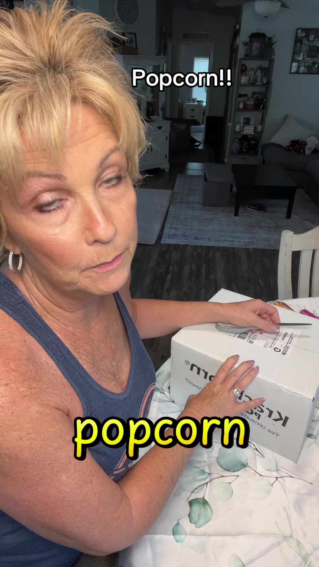 TikTok post by @linewifeforlife for KrackCorn Popcorn. Caption reads: The best popcorn ever!!@KrackCorn Popcorn #popcorn....