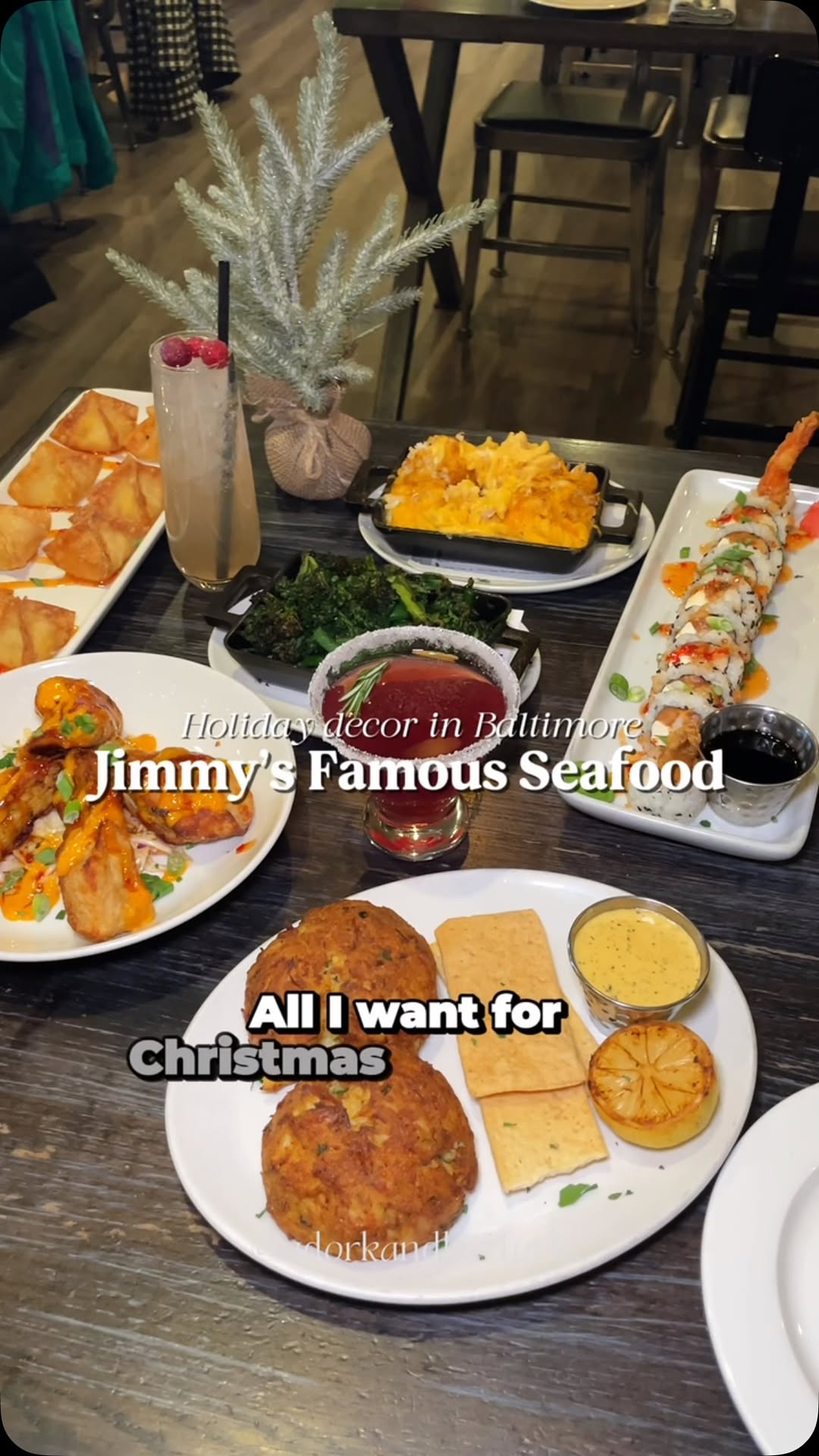 Instagram post by @adorkandherfork for Jimmy's Famous Seafood. Caption reads: 🎄 @jimmysseafood | Baltimore, MD 
.
Absolutely....