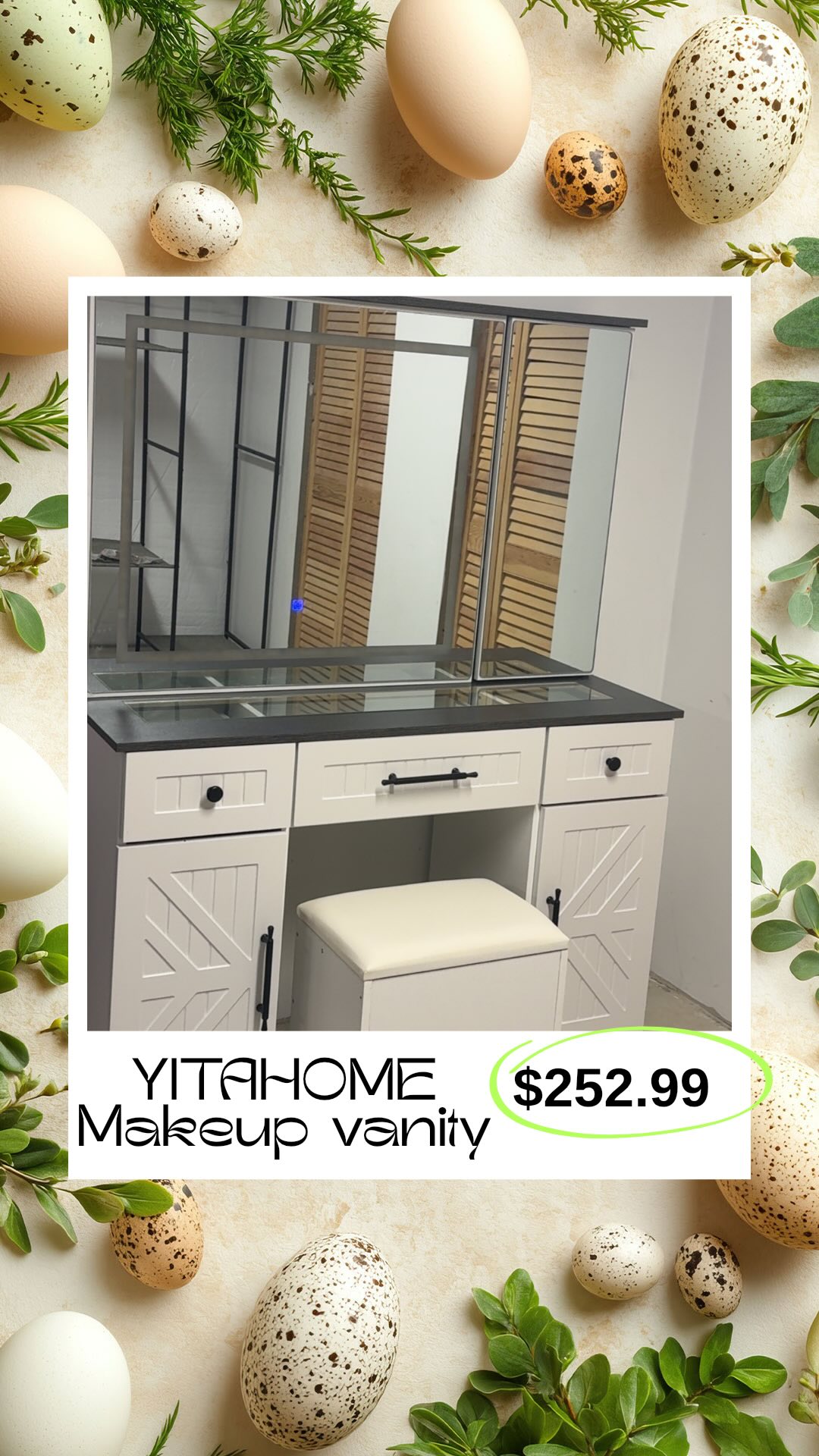Instagram post by @vvaishnavi04 for YITAHOME. Caption reads: ✨ Upgrade Your Beauty Space with the YITAHOME....
