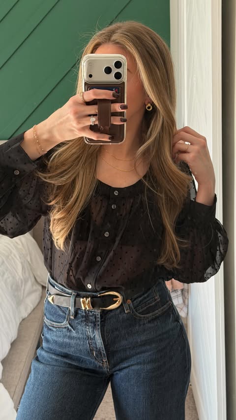 Instagram post by @heatherk.blair for ana luisa. Caption reads: [...] with all the details including my top....