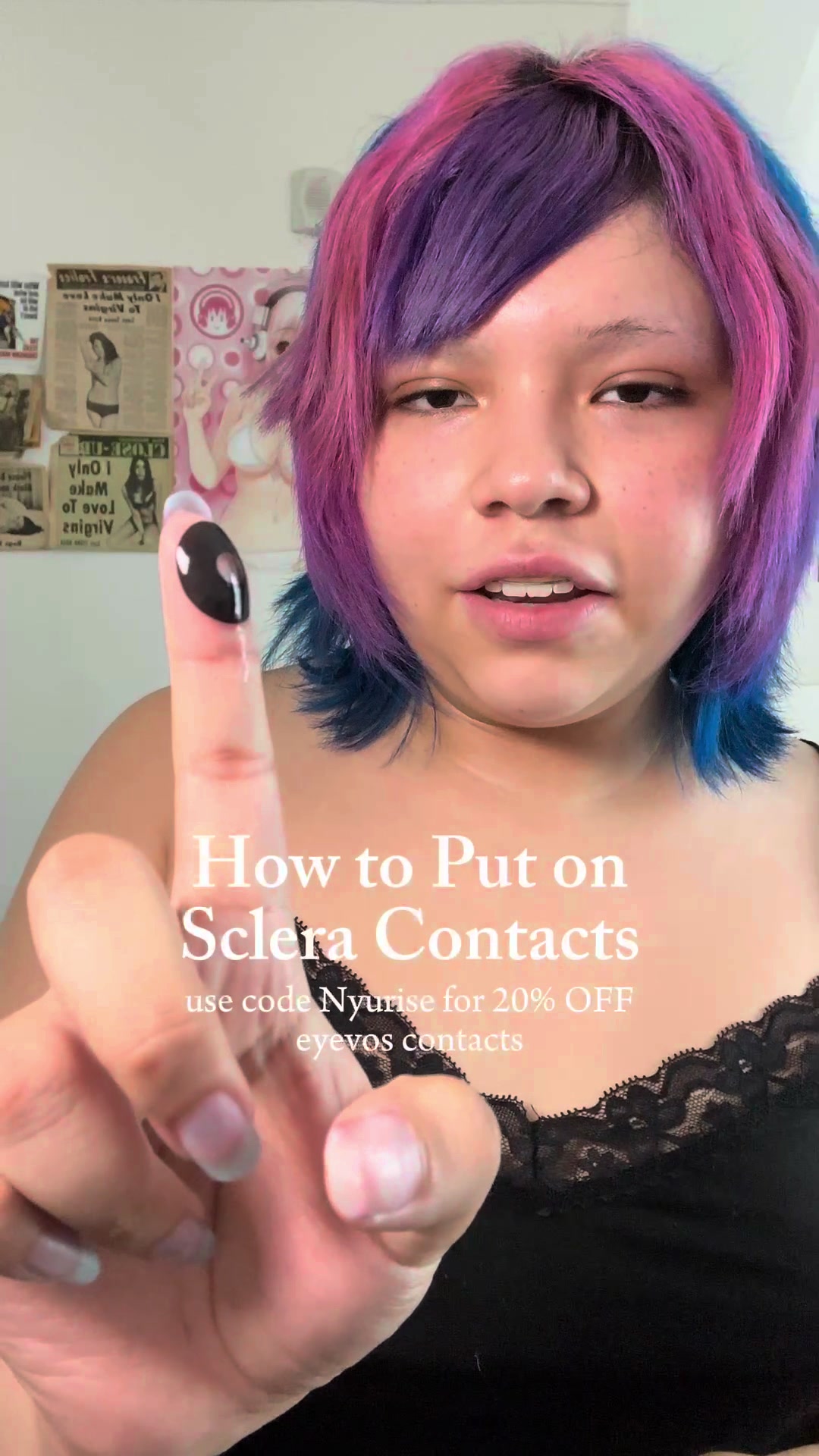 TikTok post by @internetnursee for EYEVOS. Caption reads: [...] Contacts! use code Nyurise for 20% OFF....