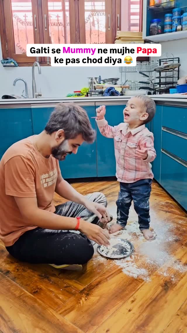 Instagram post by @reyaansh_wadhwani for LuvLap. Caption reads: Baby ko Papa ke pas akela chodne ka natija 😂....
