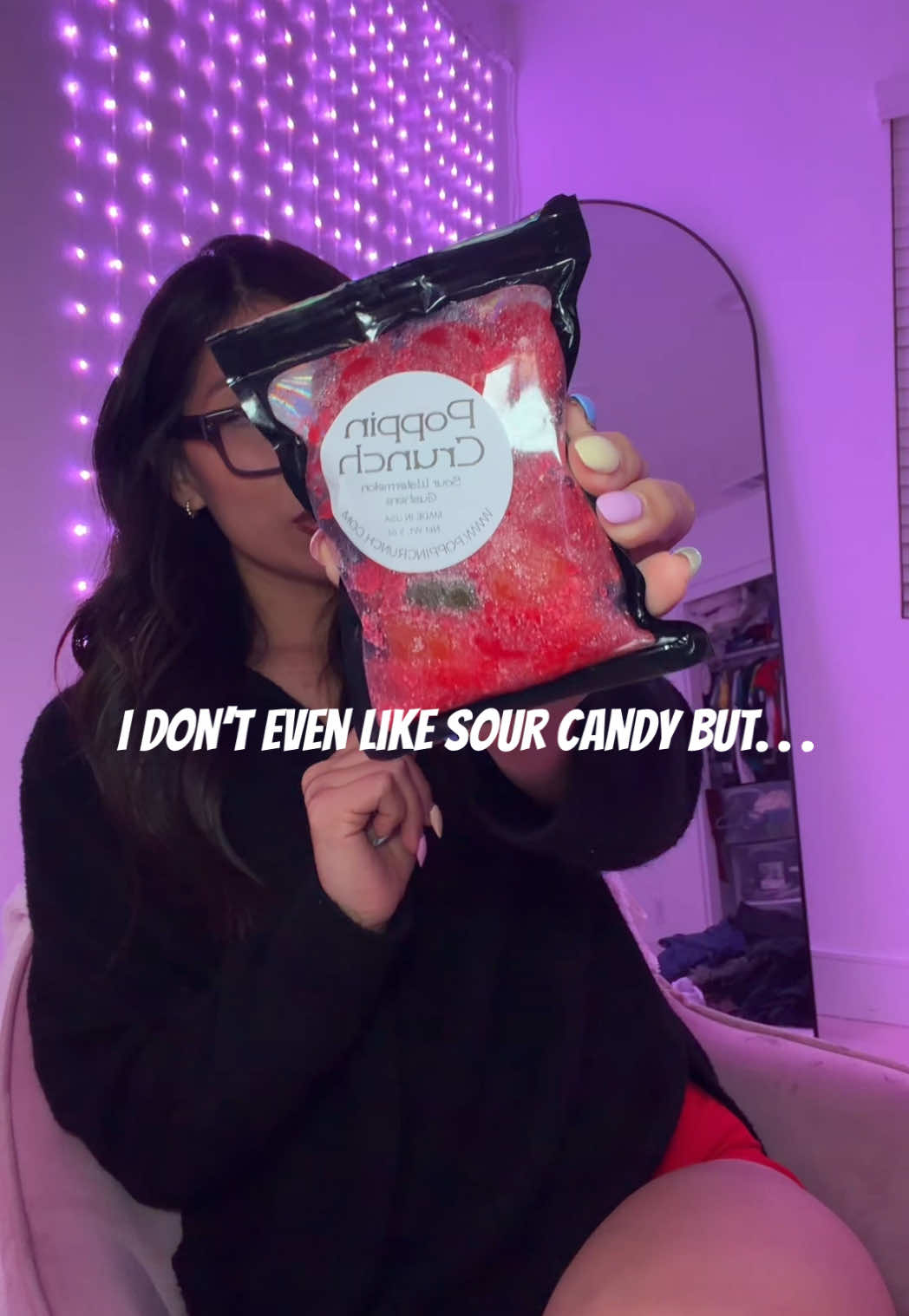 TikTok post by @_erikaabee for Poppin Crunch. Caption reads: [...] a sour candy person but these?? 😭🔥....