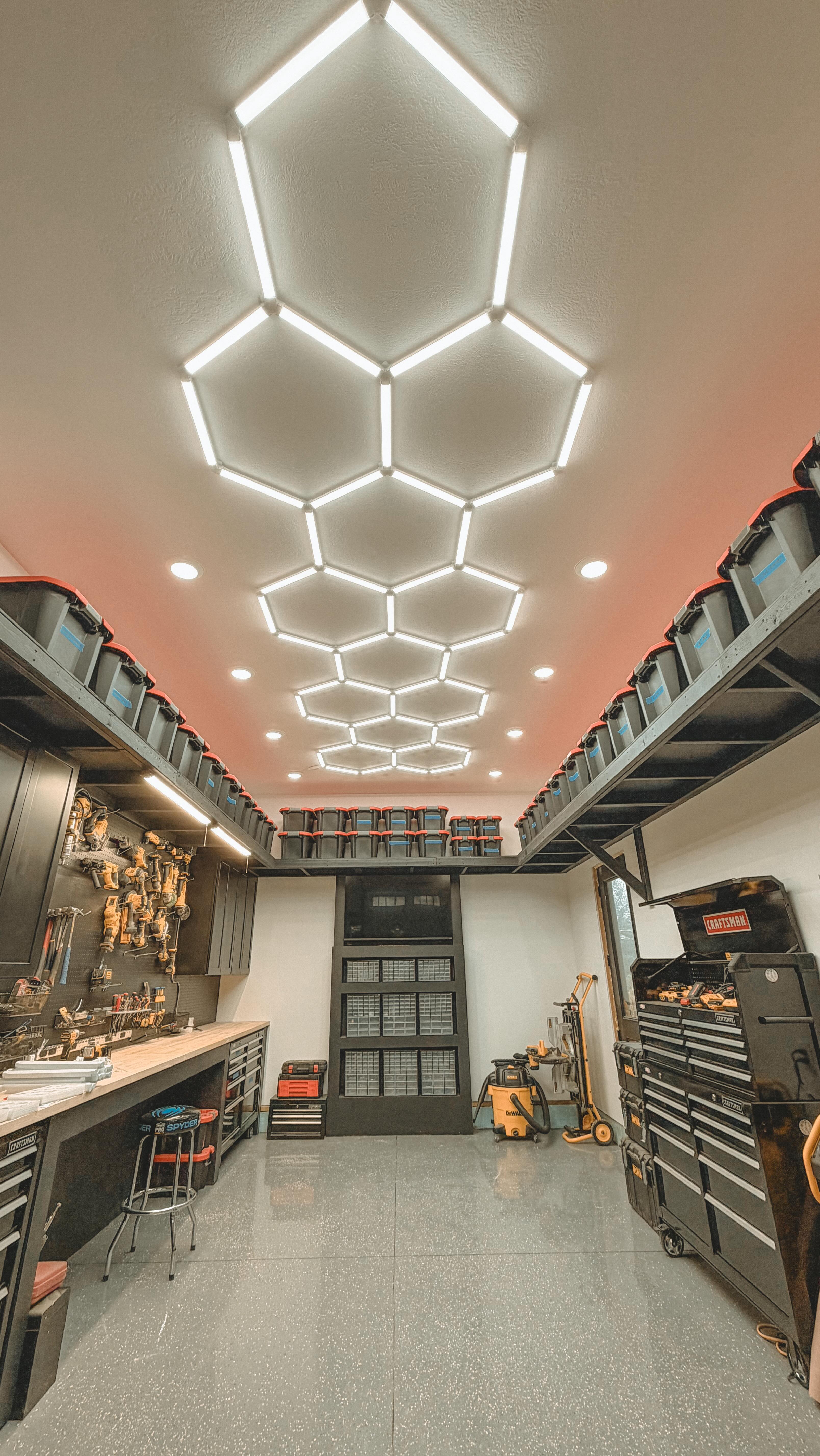 Instagram post by @christinelizabethhome for Enbrighten. Caption reads: we added a little ✨magic✨ to our garage with the....