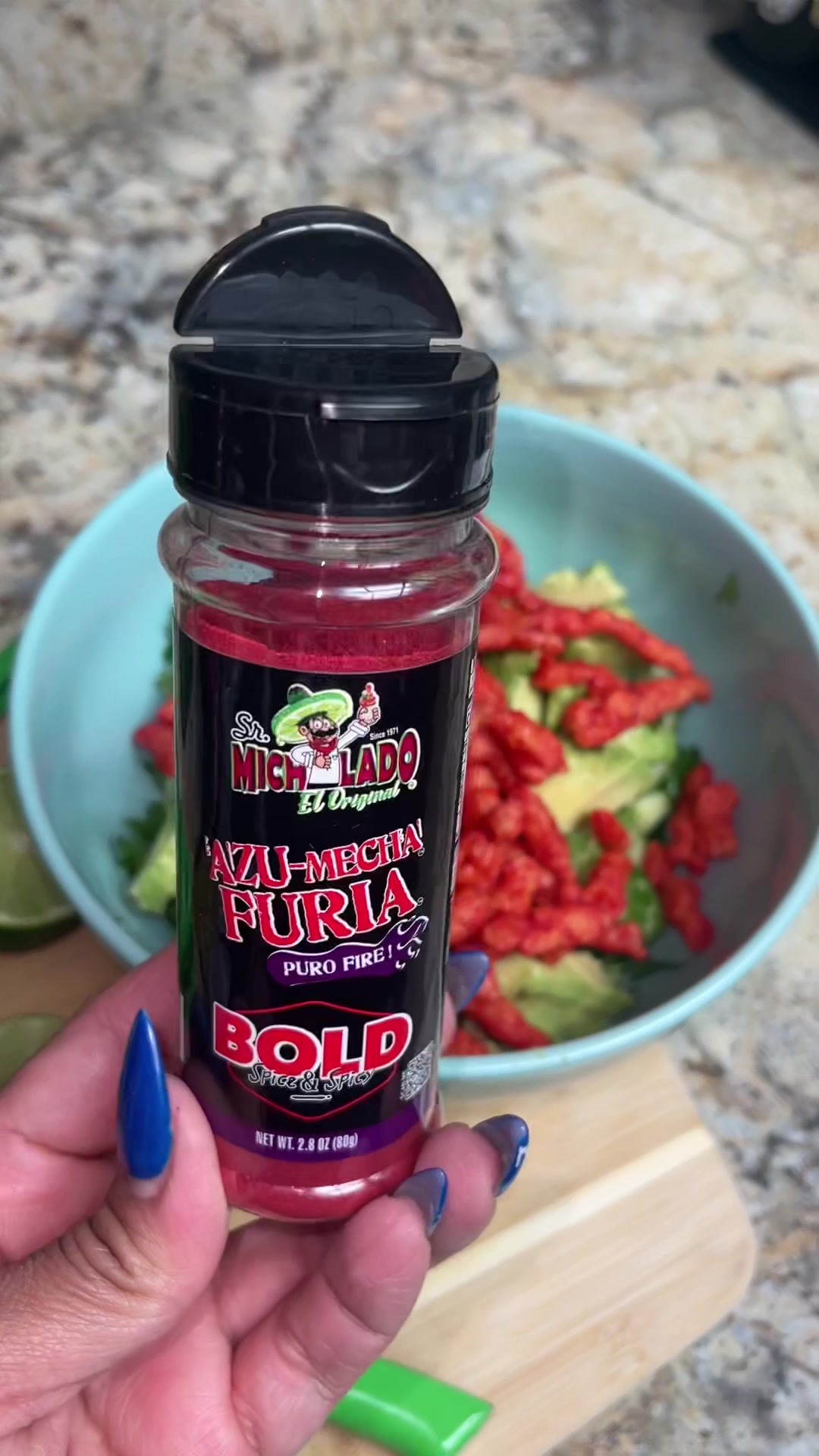 TikTok post by @linda_delgado0 for Sr. Michelado. Caption reads: [...] 😋😜😂🥒🍋 #hotcheetosalad #snacktime....