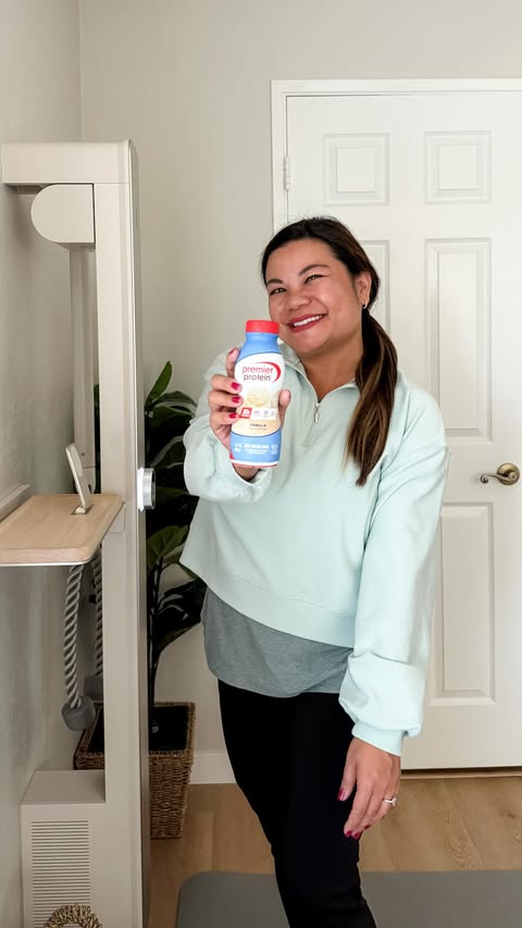 Instagram post by @junebabylove for Premier Protein. Caption reads: [...] as a busy mama. That’s why I love....