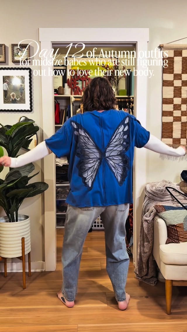 Instagram post by @midsizekimberlyanne for Free People. Caption reads: Day 12 of fall outfits for my midsize girls that....