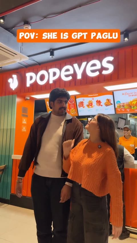 Instagram post by @whoisaarzoo for Popeyes. Caption reads: West Delhi ki GPT ne de diya hai....