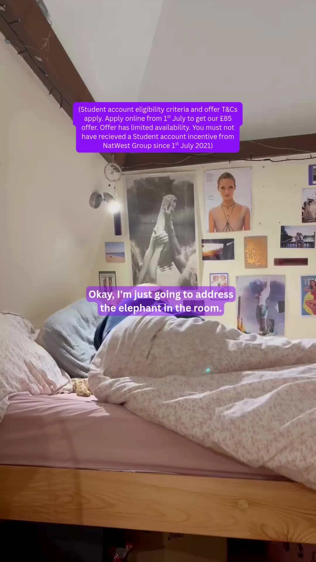 TikTok post by @caitlinann_ for NatWest. Caption reads: #Ad For any students starting Uni in September or....