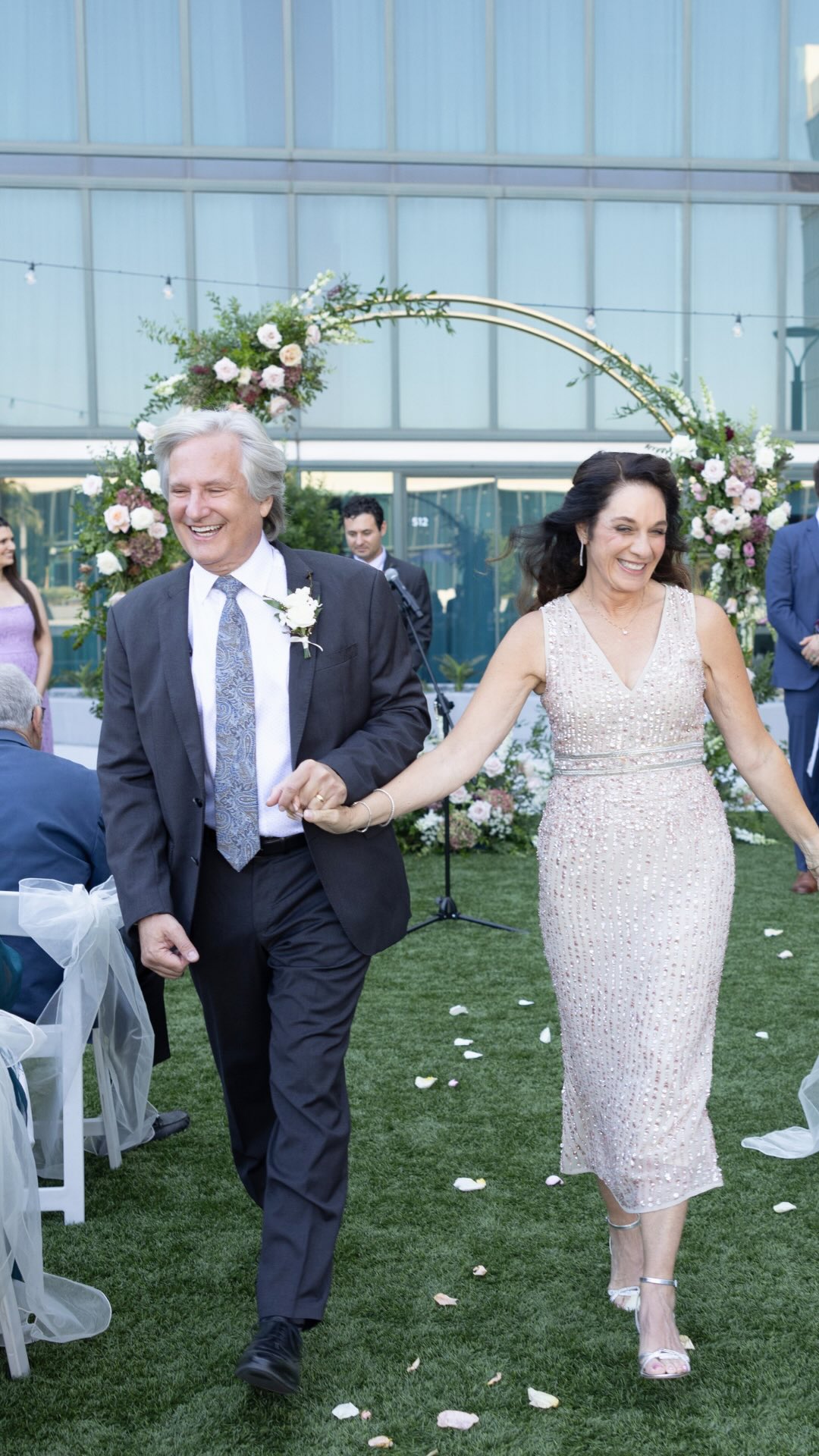 Instagram post by @hiltonanaheim for Hilton Hotels & Resorts. Caption reads: 💍 Forty years ago, Mark & Renee said “I do” at....