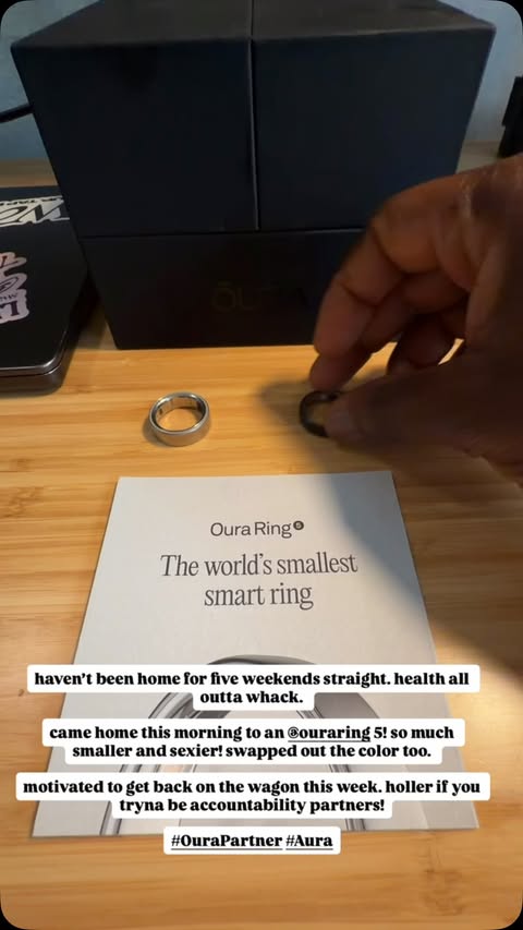 Instagram post by @supermodi for Oura. Caption reads: @ouraring 5 got me my aura back. let’s see if i....