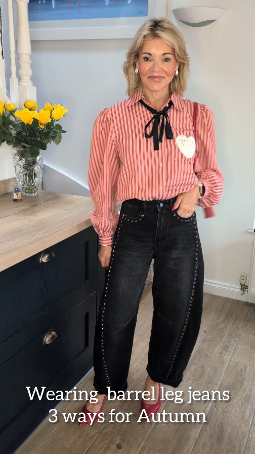 Instagram post by @alis_loveofstyle for Paradox London. Caption reads: Barrel leg jeans addiction 💜 Palazzo fans know....