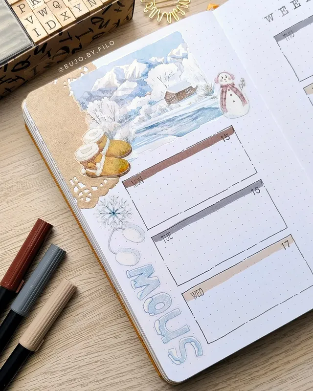 Instagram post by @bujo.by.filo for The Washi Tape Shop. Caption reads: [...] the Winter's whisper stickers from....