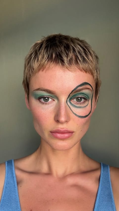 Instagram post by @hannah.muehi for Hermès. Caption reads: Let’s play with makeup. Let’s make it imperfect.....