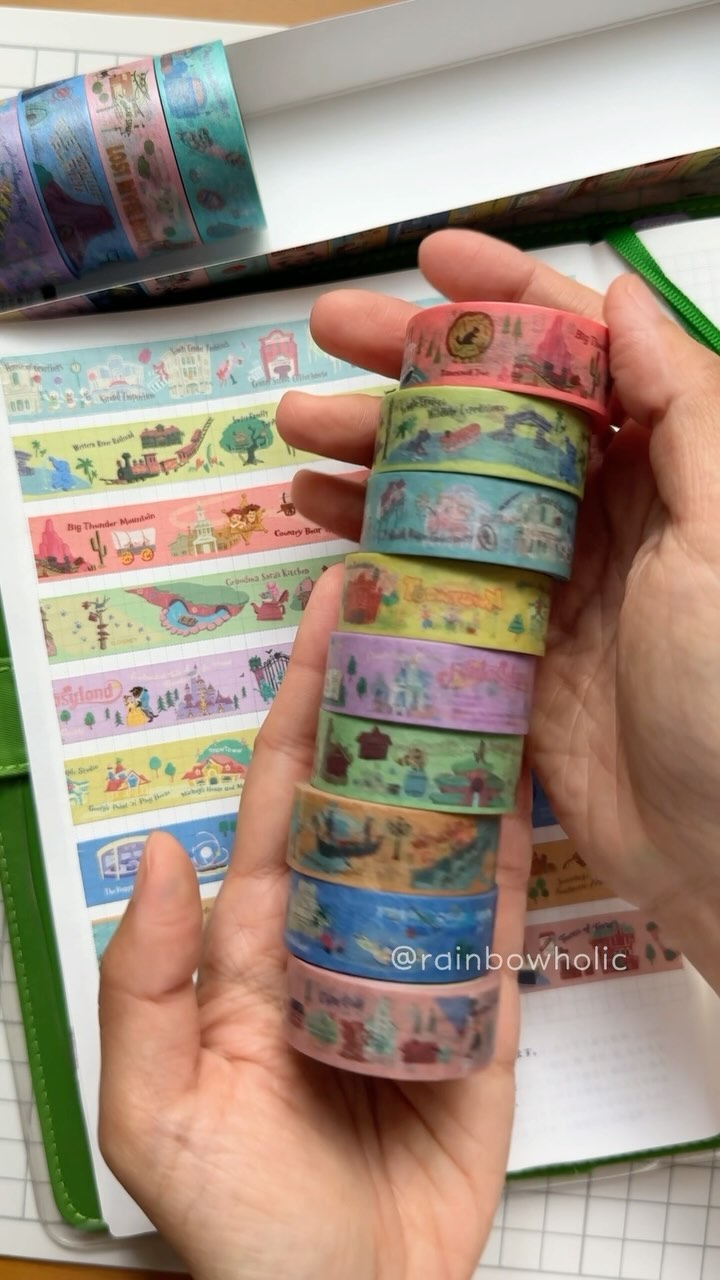 Instagram post by @rainbowholic for Tokyo Disney Resort Products. Caption reads: Tokyo Disney’s newest washi tape set is....