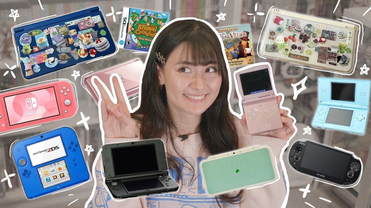 YouTube post by @Daijoububu for Divoom. Caption reads: ⋆˙⟡ My handheld console collection! (Switch, DS,....