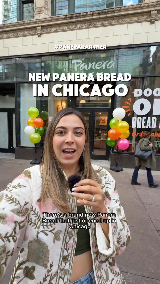 Instagram post by @kayleejochicago for Panera Bread. Caption reads: There’s a brand new @PaneraBread that just opened....