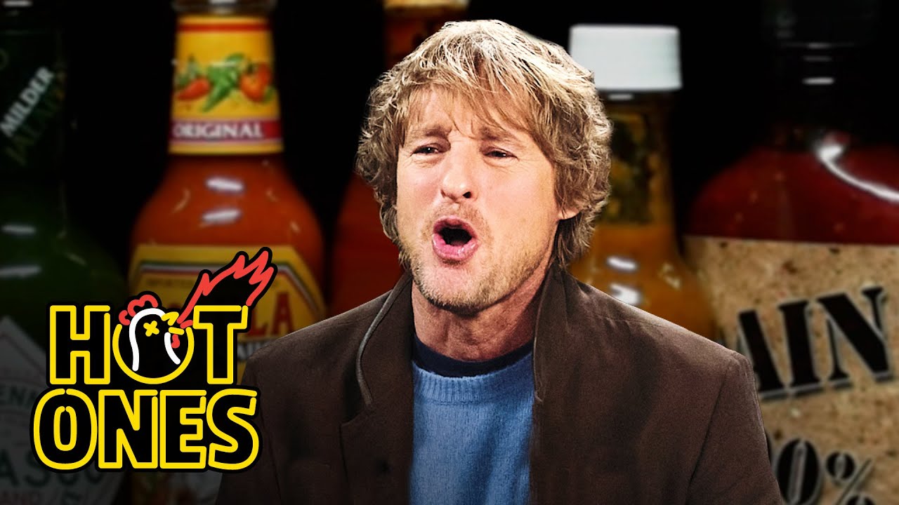 YouTube post by @FirstWeFeast for First We Feast. Caption reads: Owen Wilson Feels the Walls Closing In While....